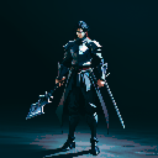 full-body image, male knight, man in black armor, giant sword, long black hair, sexy, male dark knight
