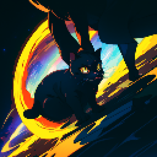 reflection of the milky way galaxy in the yellow eyes of a black cat