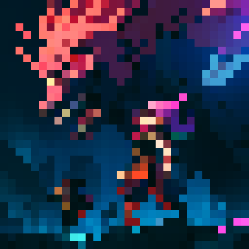 pixelated, brave dog, battling, evil creatures, vibrant colors, dynamic poses, retro, 8-bit style, action-packed, intense, side-scrolling, dramatic lighting, detailed backgrounds, menacing villains, futuristic setting