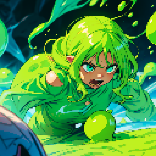 slime surging up around someone, slime engulfing a hero, slime consuming a hero, hero getting engulfed by slime, slime attack, dynamic, slime slamming into someone, impact, splashing slime