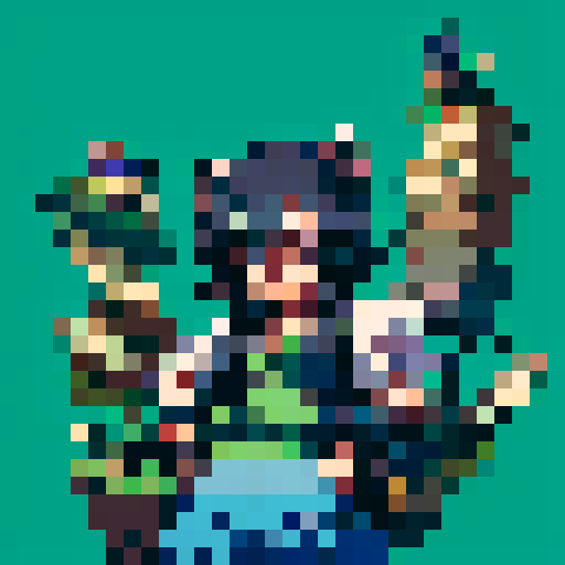 2D sneaky raccoon character, wearing a vest, pockets overflowing with money, coins, and jewelry, against a pixel art background with a mesmerizing hypnotic spiral