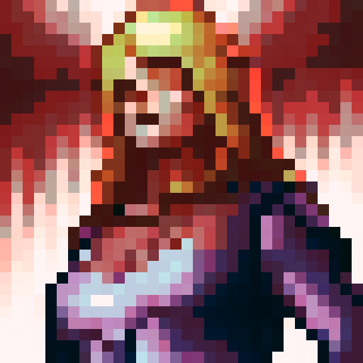 full-body sprite, game icon, 32x32 pixel art, sRGB, skill art, close up, portrait, vibrant colors, detailed shading, dynamic pose, intense expression, flowing hair, glowing eyes, intricate armor, magical aura, powerful stance, energetic background
