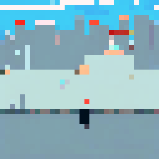 Mars Building with towering, futuristic skyscrapers, bustling pixelated city, ARNE32 palette, otherworldly structures, pixel art, no details