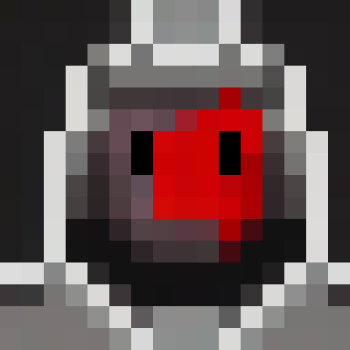 Dark, mysterious figure emerges from the shadows, with piercing eyes and flowing cloak, in a 16x16 pixel portrait style.