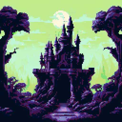 Gargoyles perched atop mossy stone walls, a full moon casting eerie shadows on the Gothic castle's turrets, a misty gray landscape stretching out before it