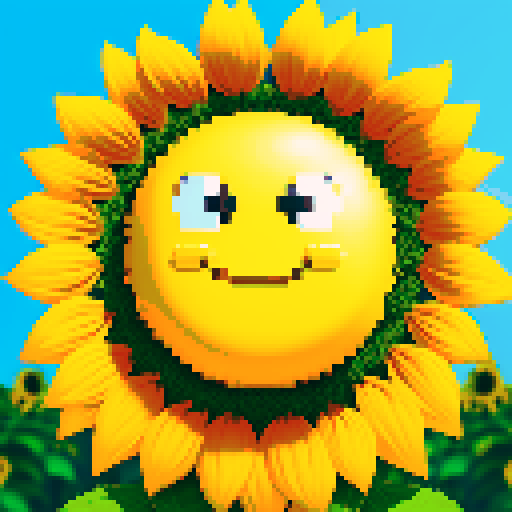 sunflower with smiling face, full height