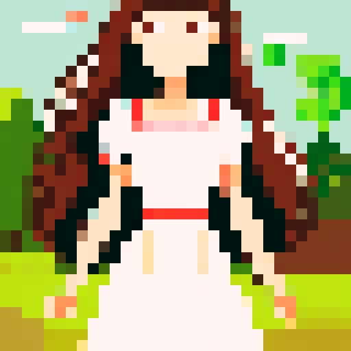 a girl brown hair, white dress, long brown hair
