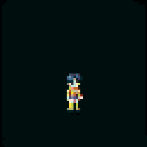 Create a pixel art character sprite with a 24x48 frame size, classic RPG style like 'The Kingdom of the Winds', including walk and idle animations