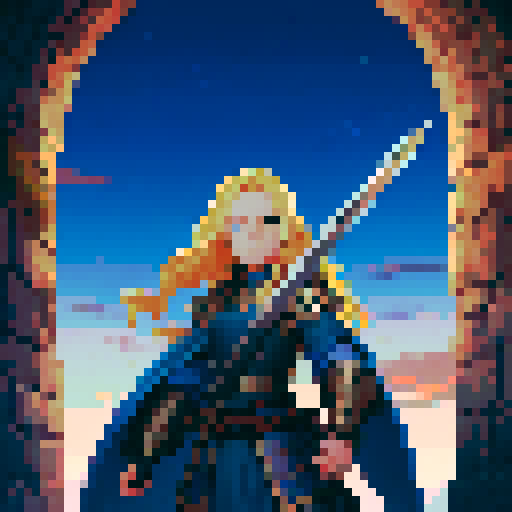 blonde swordswoman, fantasy RPG, dystopian, forest