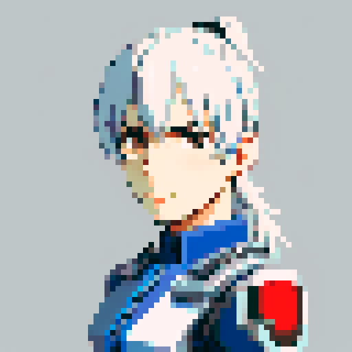 Valkyria Chronicles soldier, male Shocktrooper, grizzled face, short white-haired ponytail, stubble, pixel art, sRGB
