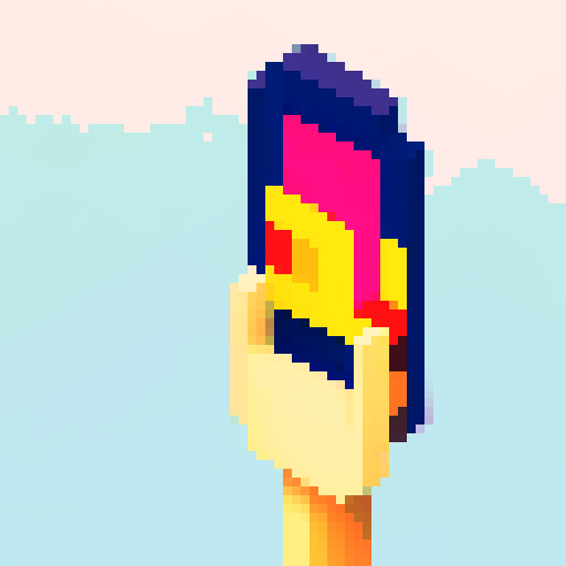 White hand reaching out of a blocky pixelated screen, grasping a vibrant digital flower.