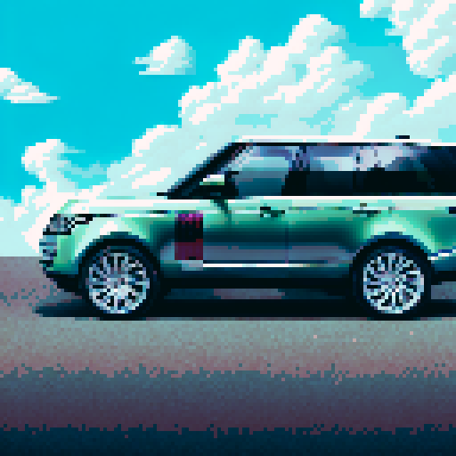 Photorealistic, centered Land Rover Range Rover in a three quarter view, right wheel in front, clean background, pixel art style with sRGB colors