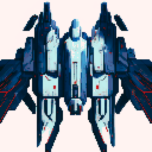 space battleship, sleek and angular, glowing blue propulsion engines, futuristic design, metallic hull with rivets, pixelated details, vibrant colors, starry background, shooting laser beams, intense action, dynamic composition