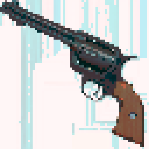 revolver, firearm, flat, pixel art, transparent background