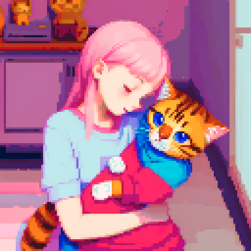 girl hugging a cat