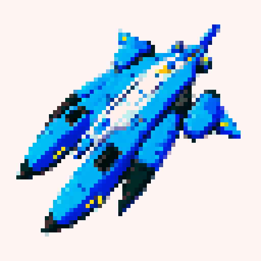 a transparent pure 2d sprite for a space game. It needs to look like the top view of a futuristic spaceship all by itself with the background transparent ,style of the 90s. The spaceship should not have any shadows.