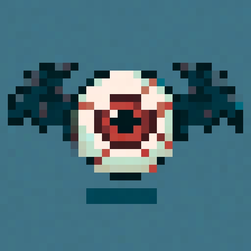 Front-facing sprite of an eyeball enemy with bat wings, solid color background