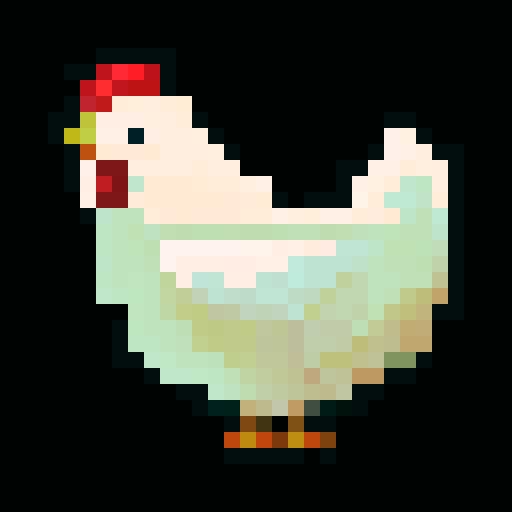 CUTE CHICKEN, game icon, 32x32 pixel art, sRGB, skill art, close up, portrait, fluffy feathers, bright orange beak, expressive eyes, vibrant colors, adorable pose, intricate details, whimsical background