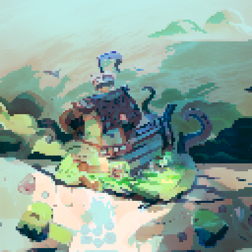 a main character, a few goblins in the background with bow, sword, spear, a mountain in the background.