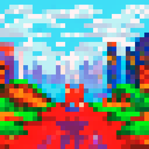 Hamster firefighter heroically battling a blazing inferno amidst a sprawling, urban landscape with towering skyscrapers looming in the sRGB pixel art background