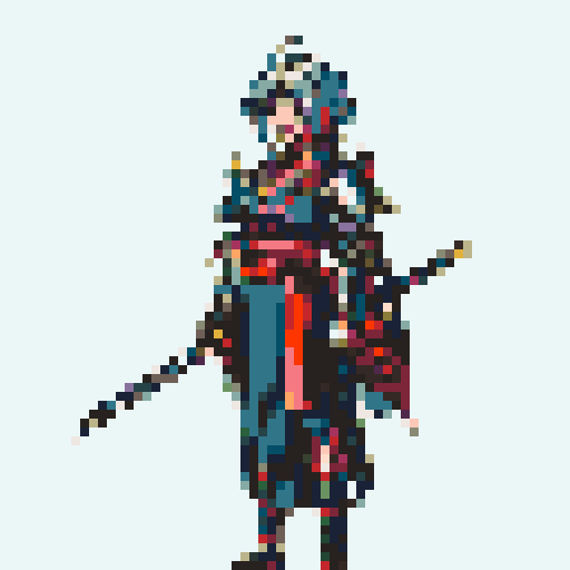 historically accurate muromachi samurai in traditional armor, roguelike rpg full-body sprite
