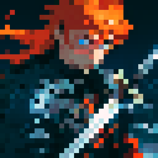 a male character with orange hair, blue eyes , job class warrior, wearing leather armer and holding sword , idlestate, facing front