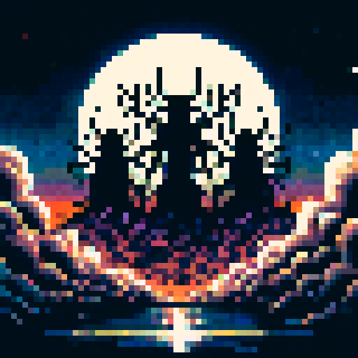 3 menacing entities arrive from the darkness in the moonlight.