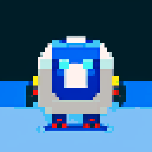 blue, floating robot, pixel art, sRGB