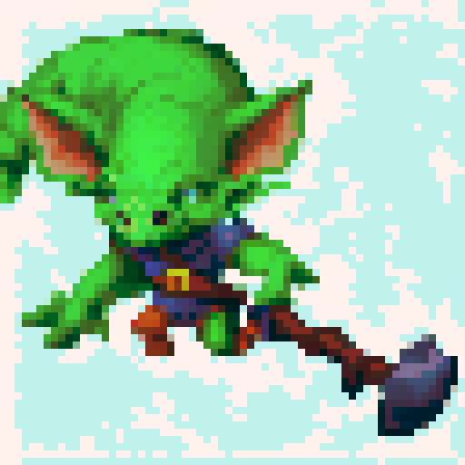 goblin runt, full body, standing still, wearing loincloth, sharp claws, sRGB, pixel art, 
