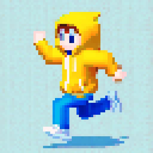 create pixel art spreadsheet of a guy wearing a hoodie running .
