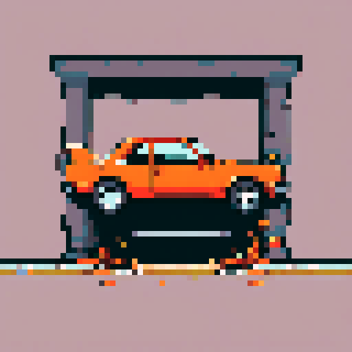 orange car wrecked into wall