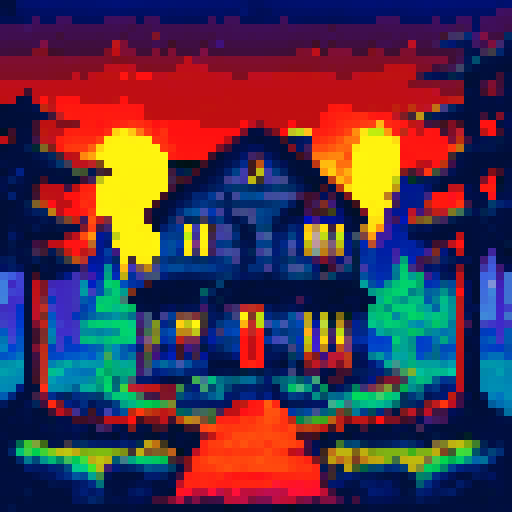 house with lights on near forest, night