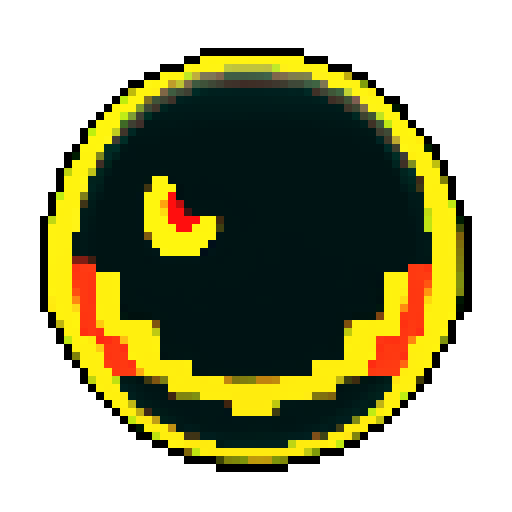 giant spherical yellow head with a toothy mouth and three glowing eyes, retro-style 16-bit, 64x6