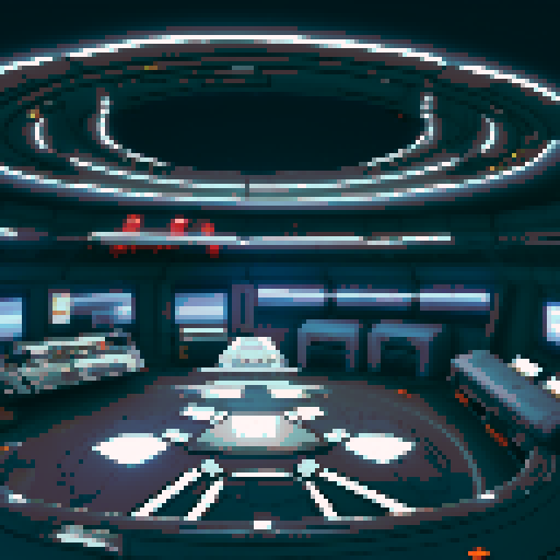 Spaceship command deck interior with computers