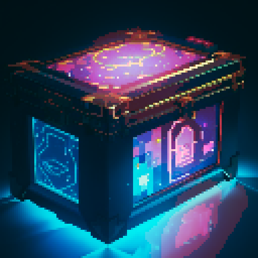 lootbox, outerspace, the heavens, sei network symbol, pixel art, sRGB, glowing celestial treasure chest