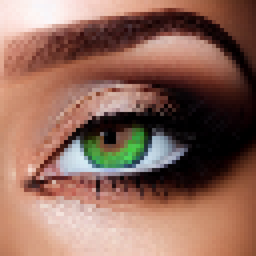 Green-eyed warrior with sandy skin, tousled brown hair featuring baby streaks, and seductive eye shape