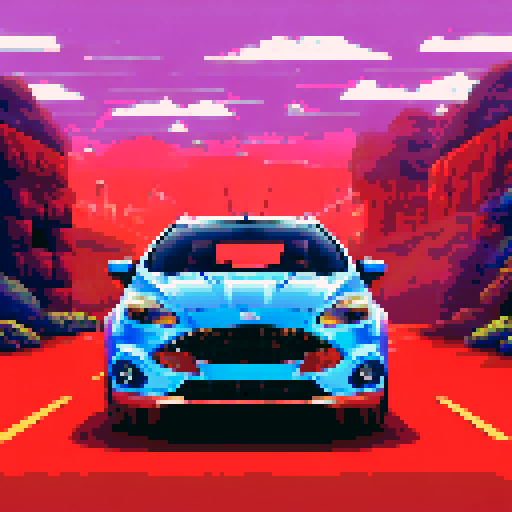 Photorealistic, centered Ford Focus in a three quarter view, right wheel in front, clean background, pixel art style with sRGB colors