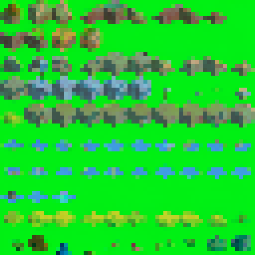 a full environment tileset collection for an isometric 32x32 2d tile game, semirelistic with multiple types for each tile for procedural generation