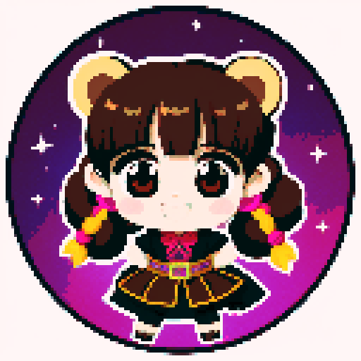 A graphic depiction of a bear in retro 1995 anime style, chibi form, with expressive black eyes and brown fur, styled with long twin pigtails. Wearing magical clothes with intricate belts and patches. Background of a wild magic night with a dark waterfall and bright stars. Created Using: classic anime aesthetics, detailed magical garments, enchanting night setting, vivid portrayal, star reflections, dynamic composition, hd quality --ar 2:3 --v 6.0
