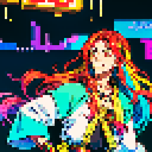 handsome, long-haired guy, vibrant colors, detailed pixel art, sRGB, beer