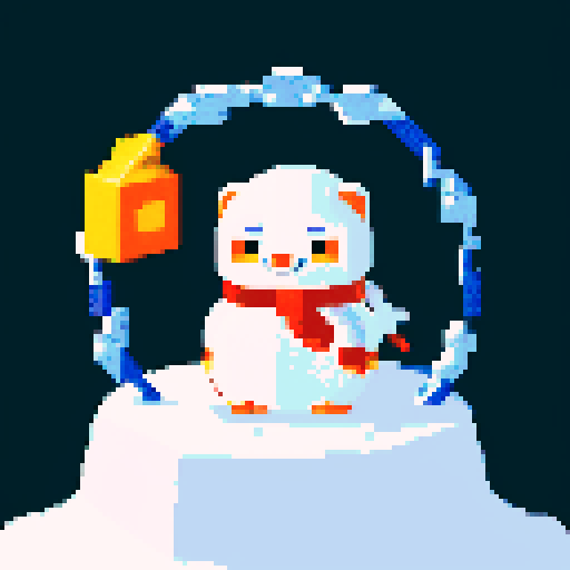 pixel art, sRGB, winter town mountain range, tiny pixel seal sitting, tiny human eskimo character, hanging out