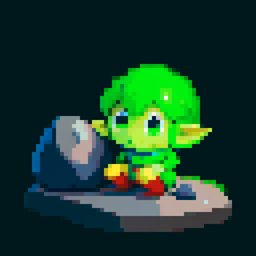 Cute goblin elf hiding behind a rock.
