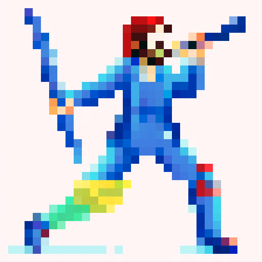  2d character with a sword pixel art from the side holding the sword with both hands