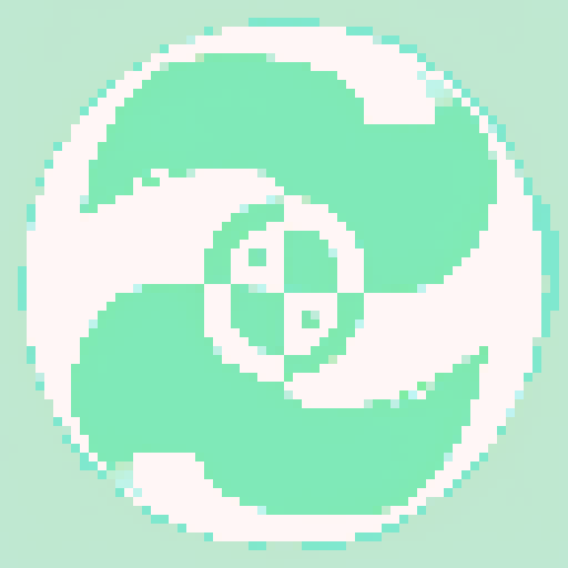 Minimalistic, clean icon of wind magic with swirls of light green and white, visually appealing and recognizable, featuring gusts of wind and feathers, created in pixel art style using sRGB colors