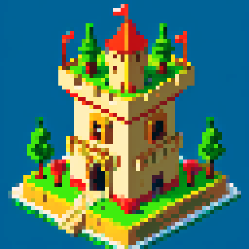 8 bit castle tower, cute, cozy 