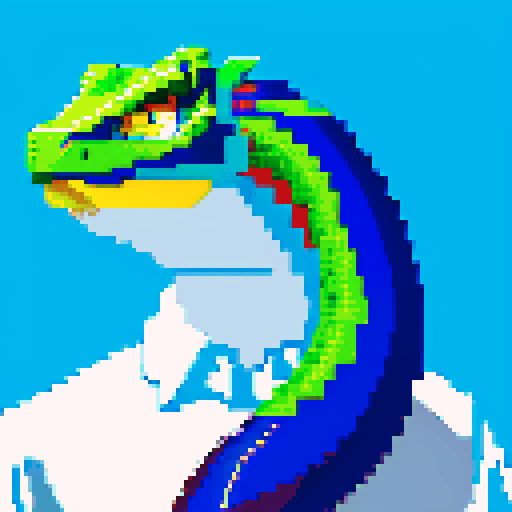 Elon Musk, basilisk, pixel art, vibrant colors, sharp edges, sRGB