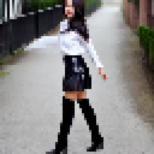 sexy naked school girl with short dark hair open blouse short skirt knee high boots