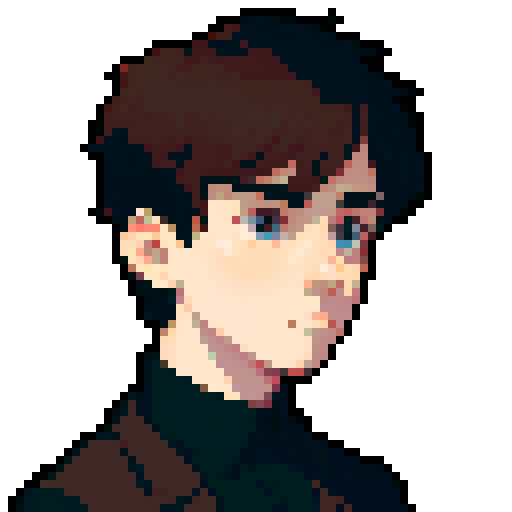 portrait, sprite art, young man, sad, narrow eyes, muted colors, depressed, city dweller, neutral, eccentric