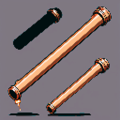 I want a tall vertical copper pipe that looks like a cannon barrel. I want this object usable an asset in a videogame, meaning only one object per image, outlined with a strong black stroke, on a solid-color background.
