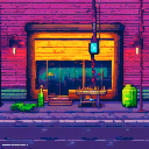 noir 24-bit pixel art game about a bar. Noir bar, there is a bartender, a wall with bottles, like game from 90's, style of cave story